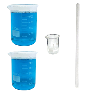 Kit 2 Copo Becker 600ml + 1 Becker 10ml + 1 Bastão 300x08mm