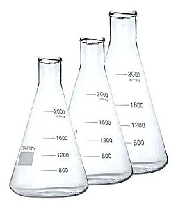 Kit 3 Erlenmeyer - 2000ml, 3000ml e 5000ml.