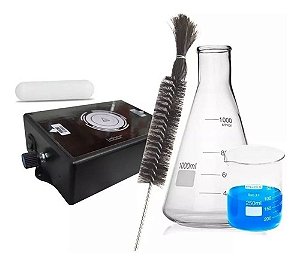 Kit Agitador Magnético + Erlenmeyer 1000ml + Escova + Copo Becker de 150ml