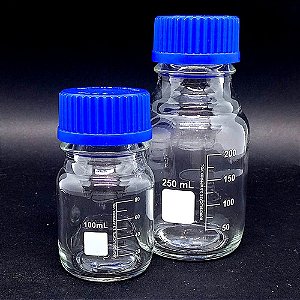 Kit com 2 Frascos Reagentes de Vidro Boro 3.3 de 100ml e 250ml