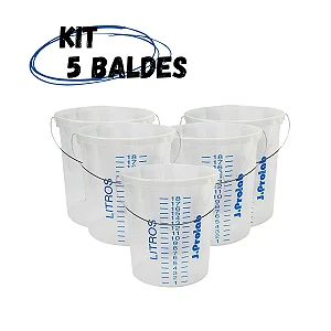 Kit com 5 Baldes Graduados 20 Litros com Alça Metálica e Bico Vertedor