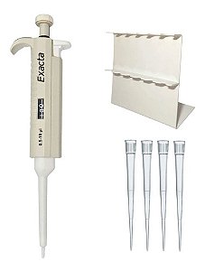Micropipeta Exacta 0,5-10ul + Ponteiras + Suporte p/ Micropipetas