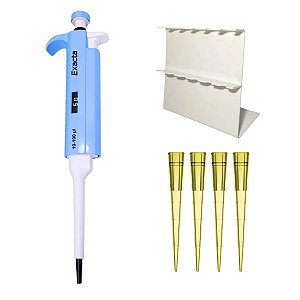 Micropipeta Exacta 10-100ul + Ponteiras + Suporte p/ Micropipetas