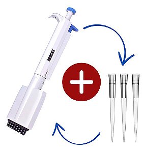 Micropipeta Multicanal Volume Variável 30-300uL 8 Canais + Ponteira Baixa Retenção 1-300uL