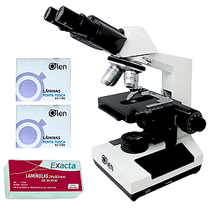 Microscópio Binocular 1600X + 100 Lâminas Fosca Lapidadas + 100 Lamínulas