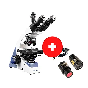 Microscópio Biológico Trinocular Acromático de Ótica Finita + Câmera 2.0mp