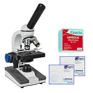 Microscópio Monocular 640X + Conjunto de Lâminas e Laminulas
