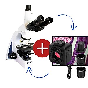 Microscopio Trinocular com Ótica de Correção Infinita LED + Camera 5.0mp