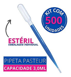Pipeta Pasteur 3ml Estéril Embalada Individualmente - 500 Unidades