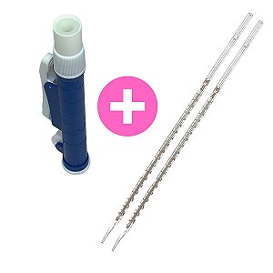 Pipetador Pi-Pump para 2,0mL Plast Azul + 2 Pipetas Sorológica Vidro Graduado 2,0mL