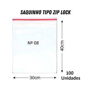 Saquinho Plástico Zip Lock Pacote C/100 Unidades Medida: 30x40 Nº5