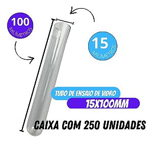 Tubo de Ensaio em Vidro S/ Tampa - Medida: 15x100mm - Caixa com 250 Unidades