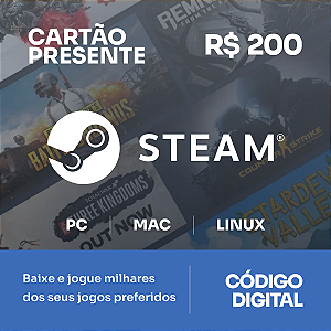 R$200 Steam - Cartão Presente - Rewin Games