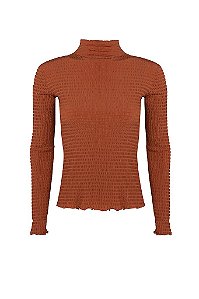 EUGÊNIA Blusa Gola Alta Basic Pigues Camel