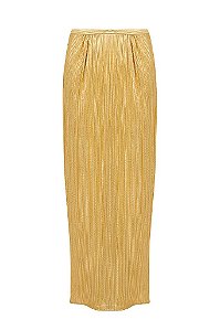 EUGÊNIA Saia Mídi Plissada Dourada Honorine