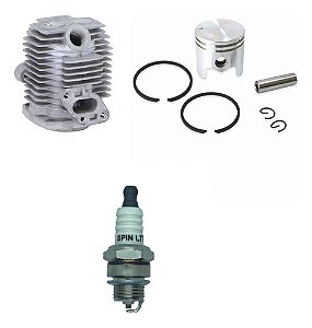 Kit Cilindro Completo Para Roçadeiras 26cc 33mm Nakashi Tu26 Cg261b Garthen + Vela Ignição