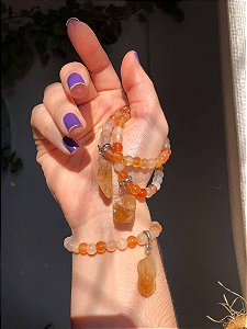 Pulseira Japamala Ágata laranja e citrino