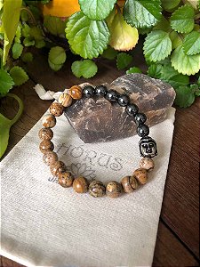 Pulseira Jaspe Madeira e Hematita