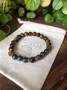 Pulseira Hematita e olho de tigre