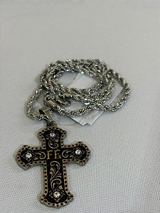 COLAR PINGENTE CRUZ FÉ STRASS TRANSPARENTE