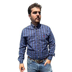 CAMISA M/L A 2 AZUL ESC. C/ PRETO