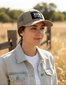 BONÉ AUSTIN WESTERN TELA CAQUI LOG PTO