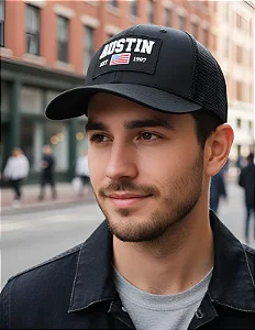 BONÉ AUSTIN WESTERN TELA PRETO LOG  EST BAND 1997