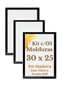 Kit 3 Quadros Decorativos 30x25 Para Foto 25x30 Com Vidro