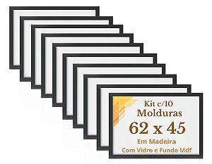 Kit 10 Molduras 62x45 Quadros 45x62 Madeira Com Vidro E Fundo Mdf