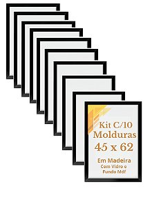 Kit 10 Moldura 45x62 Quadros Madeira Com Vidro E Fundo Mdf