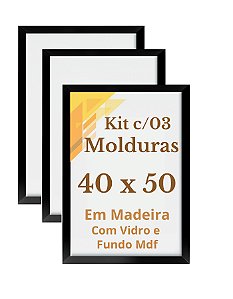 Kit 3 Molduras Quadros 40x50 Com Vidro Moldura Madeira