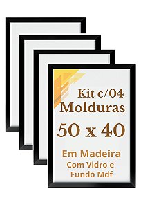 Kit 4 Molduras Quadros 40x50 Com Vidro Madeira 50x40