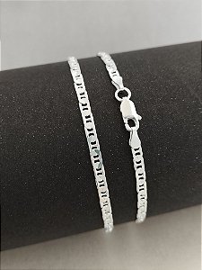 Pulseira Tampinha ( Gucci ) Flat - F80 - 3mm - 3.6g - 21cm - Prata Italiana 925