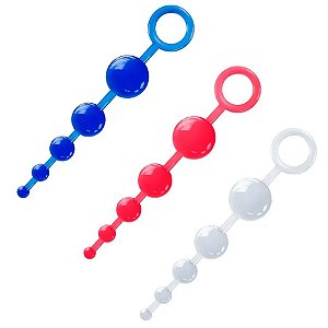 Plug Anal Escalonado Bol em TPE com 5 Esferas e Alça de Segurança - Disponível em 3 Cores - Sexy Fantasy