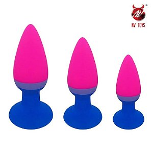Kit de 3 Plug Anal Cônico em Silicone com Ventosa Color - 3 Tamanhos Diferentes - VipMix