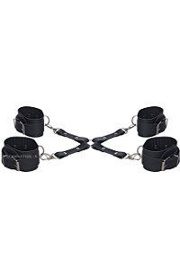 Kit BDSM com Braceletes e Tornozeleiras em Couro Sintético - Preto - Dominatrixxx
