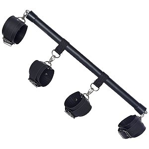 Separador BDSM Duo com Tornozeleiras e Algemas em Couro Sintético 50cm - DOMINATRIXXX