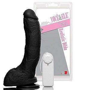Prótese Bengala Realística em Formato Curvo com Vibro Multivelocidade, Escroto e Ventosa - Você & Ele | Cor Preto 21x5,5 cm | Adão e Eva