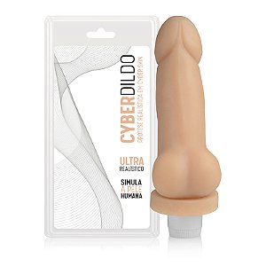 Prótese Realística Cyberdildo com Glande e Escroto, Feito em Cyber Skin com Multivelocidade - 18 x 4 cm - Adão e Eva