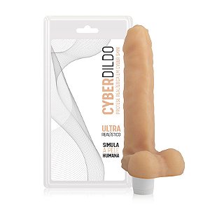 Prótese Peniana CyberDildo Saturno em Cyberskin com Vibrador e Escroto Definidos - 17,5 x 3,5 cm - Adão e Eva