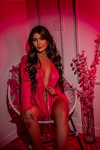 Selena – Robe Transparente em Tule com Renda - Pink