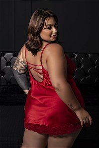 Camisola Isadora Plus Size – Cetim e Renda com Strappy Bra na Frente e nas Costas