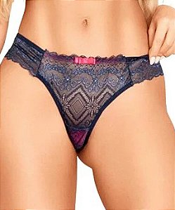 Calcinha Paris – Elegância e Sensualidade em Renda Delicada - Azul Marinho com Pink