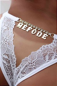 Calcinha Gislaine - Frases Com Strass - Branca