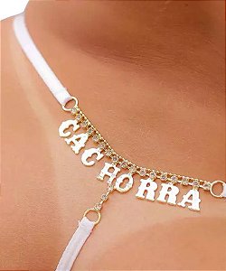 Calcinha Fetiche Branca - Frases em Strass Dourados