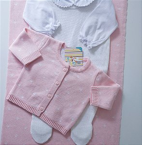 Saída Maternidade Baby Mariana Poá -  Manta Dupla Face - Rosa e Branco