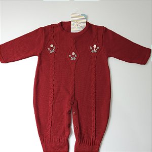 Macacão Mila Bordado - Vermelho Bordô