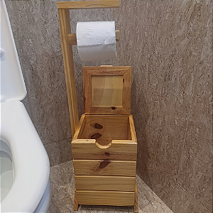 Lixeira de madeira com suporte para papel higiênico FMS MadeirArtt