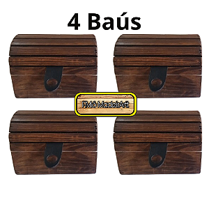 4 minis baús artesanais madeira pinus FMS Madeirartt