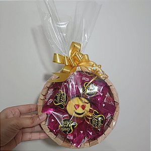 Cesta - Bandeja Redonda de madeira para lembrancinhas e presentes dia das mães e pais ENVIO IMEDIATO